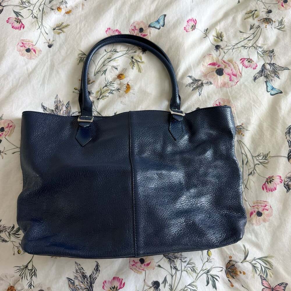 Brooks Brothers Navy Leather Tote Bag